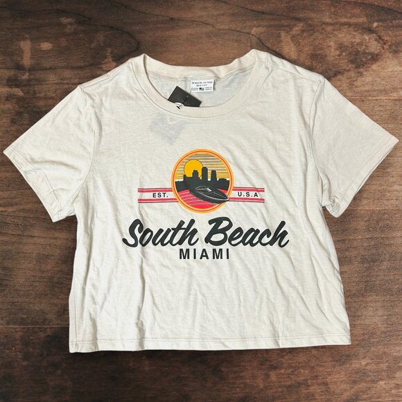 Miami "Where I’m From" South Beach Oversized Crop Tee | Cream | Size M | NWT - Picture 1 of 4